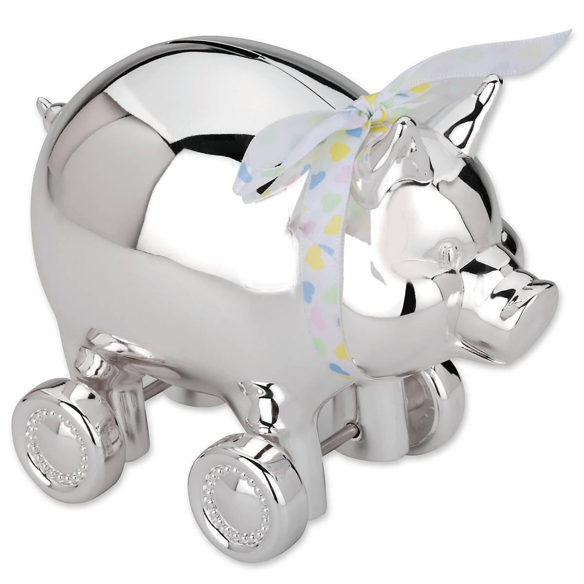 Piggy With Wheels Silverplate Bank
