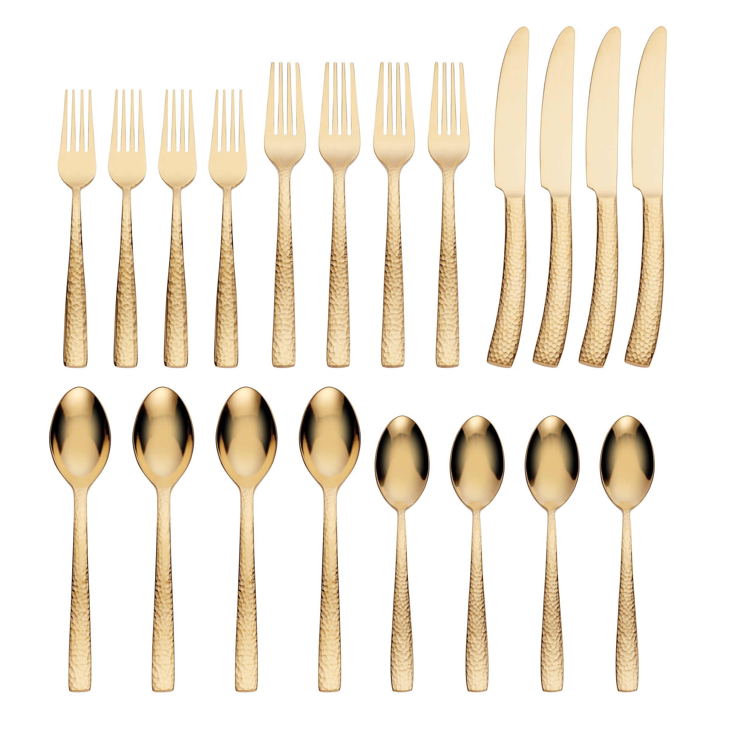 Paris Hammered Gold Titanium 20 Piece Flatware Set