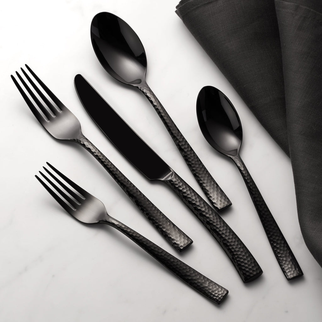 Paris Hammered Gunmetal Titanium 20 Piece Flatware Set
