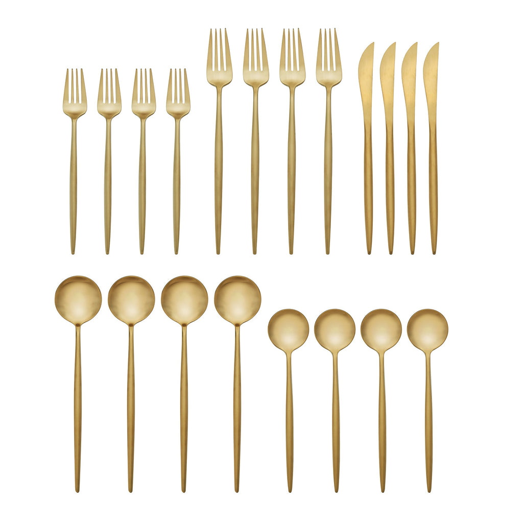 Zephyr Gold Satin 20 Piece Flatware Set